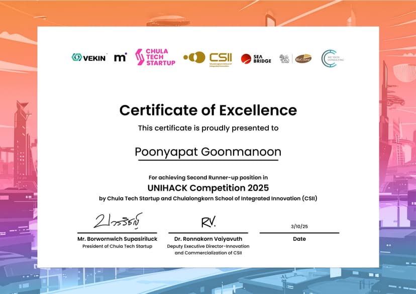 รองชนะเลิศอันดับ 2 UNIHACK Competition 2025